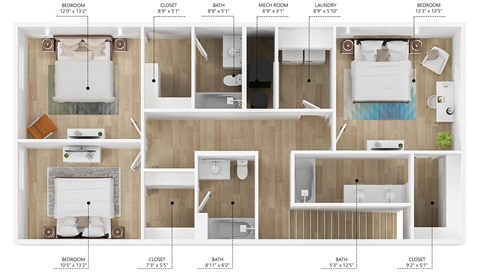 Floor plan for 3 beds, 4 baths, 1640 sqft